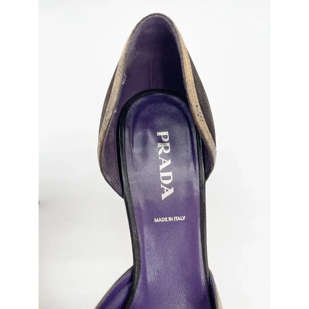 Prada Vintage Dark Brown Camel Nubuck Leather Buckle D'Orsay Pumps Heels IT 39.5